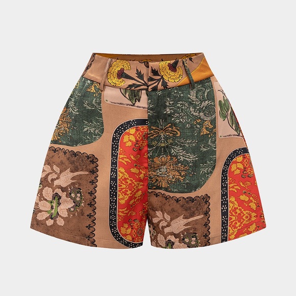 Micas Pants - Vintage-Inspired High Waist Patchwork Shorts